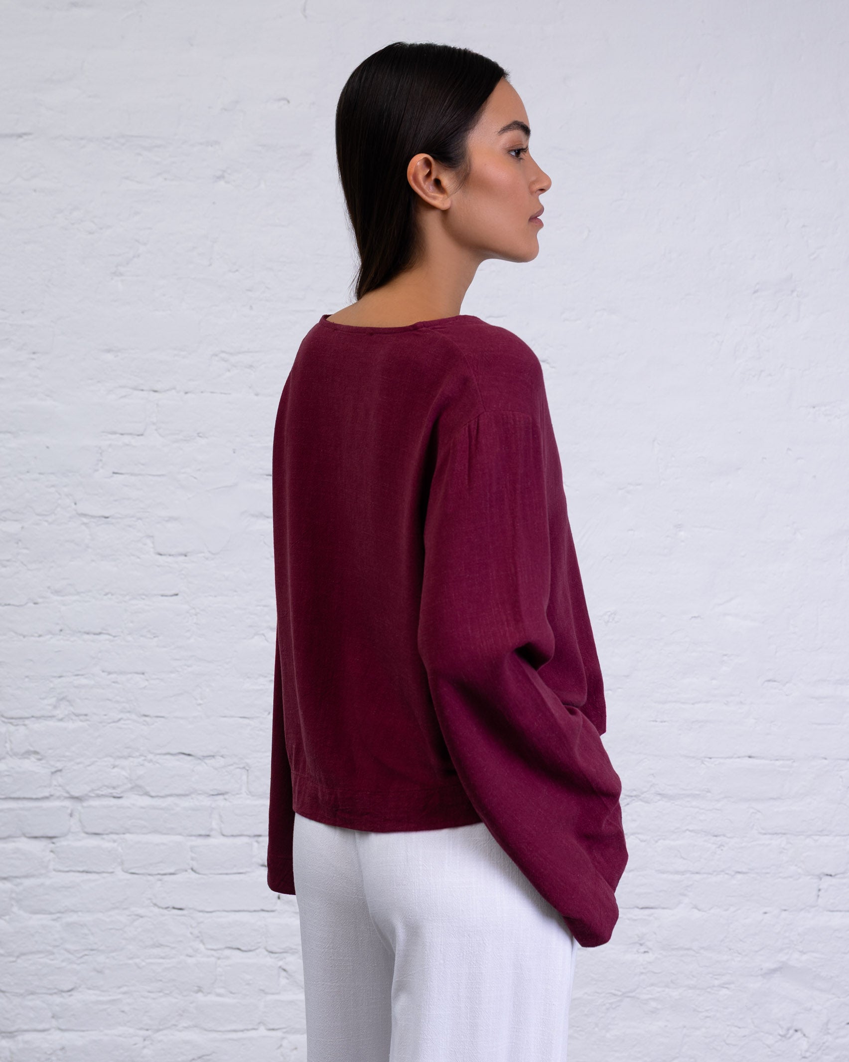 Bluse mit Bindebändern aus Leinen-Mix