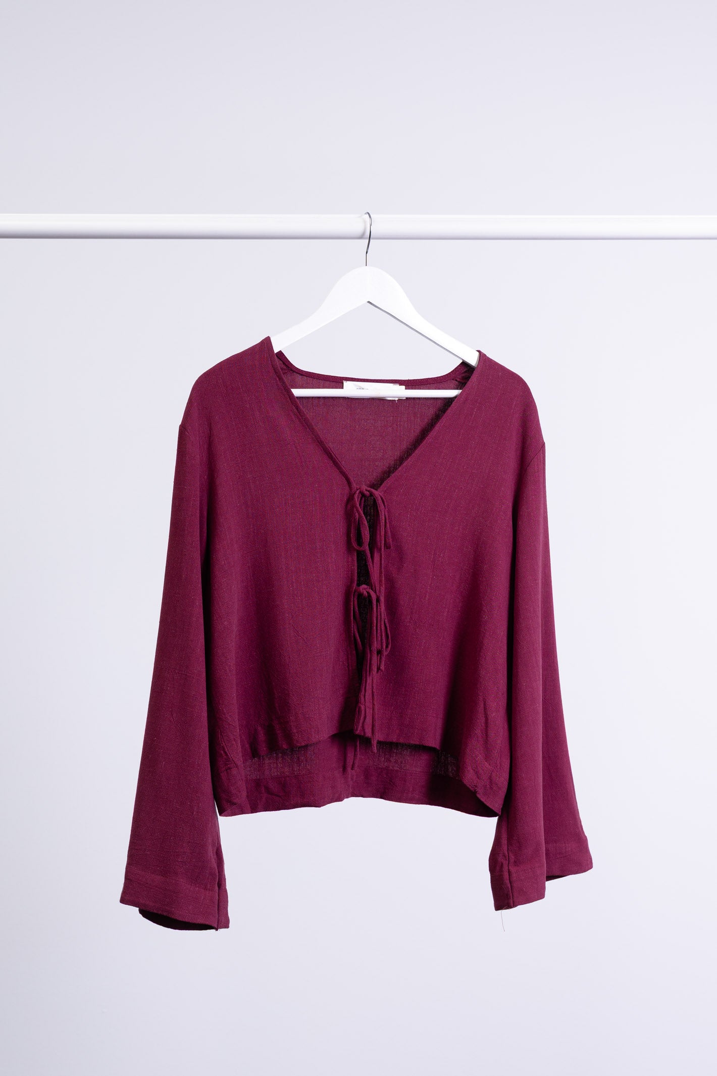 Bluse mit Bindebändern aus Leinen-Mix