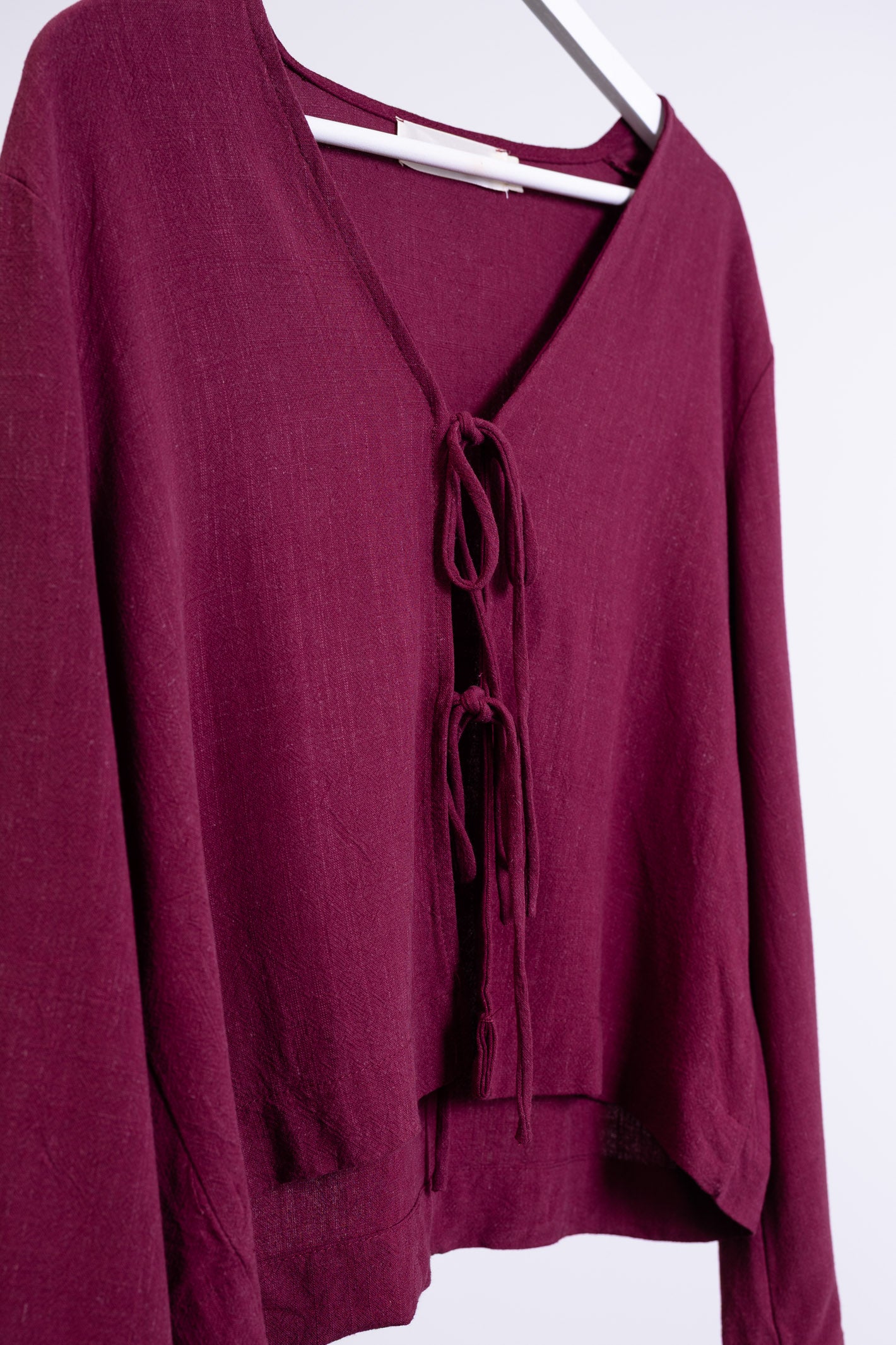 Bluse mit Bindebändern aus Leinen-Mix