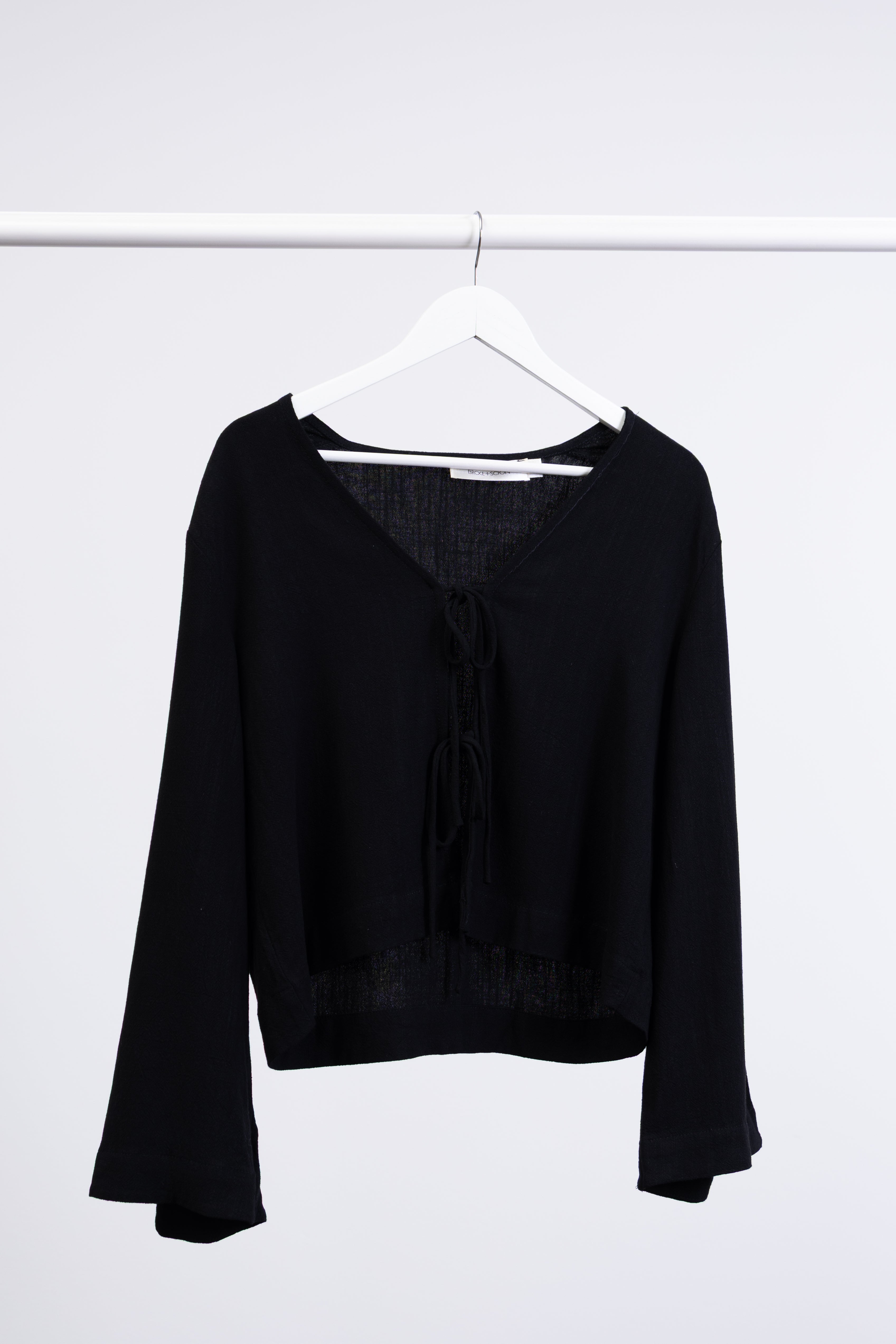 Bluse mit Bindebändern aus Leinen-Mix