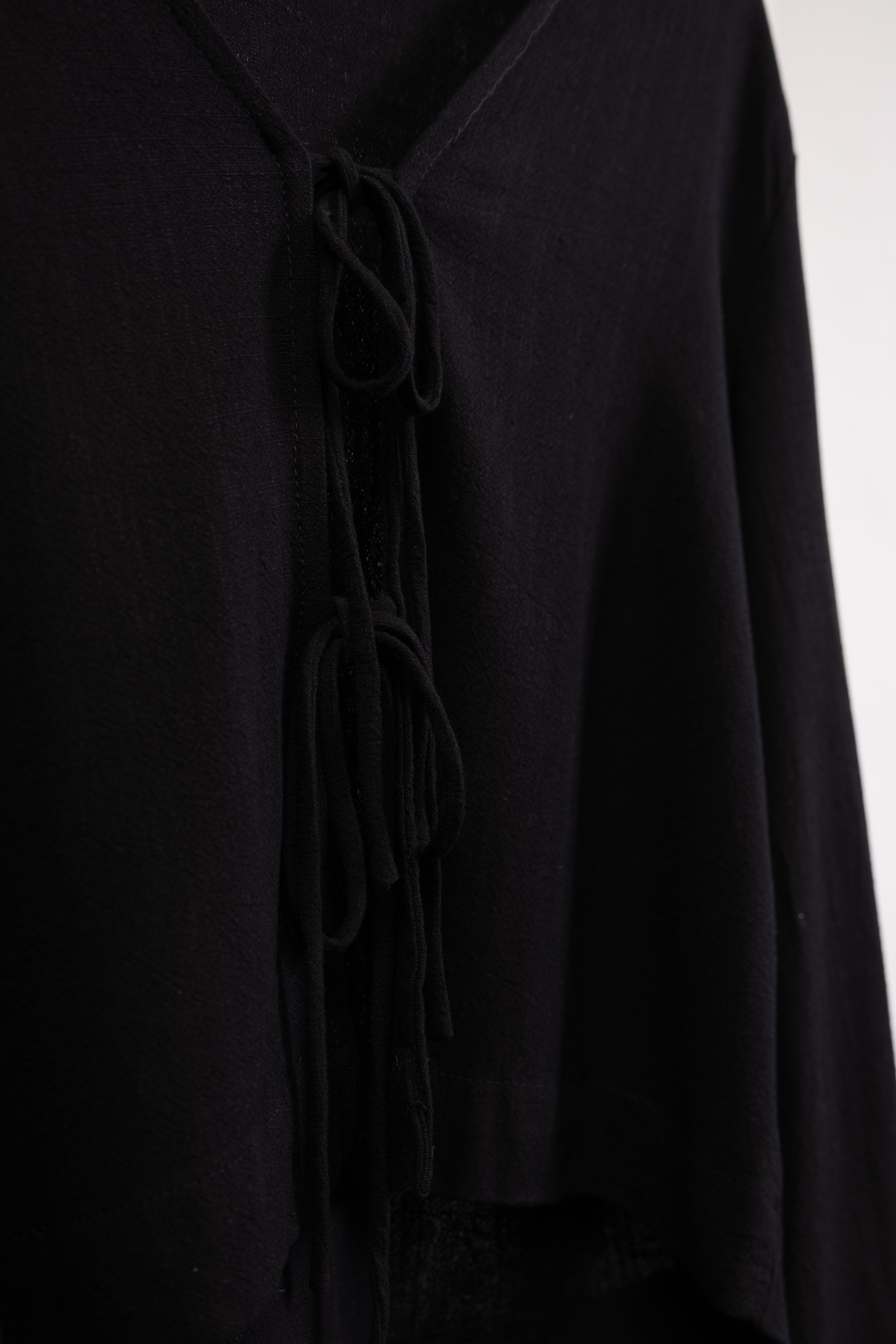 Bluse mit Bindebändern aus Leinen-Mix