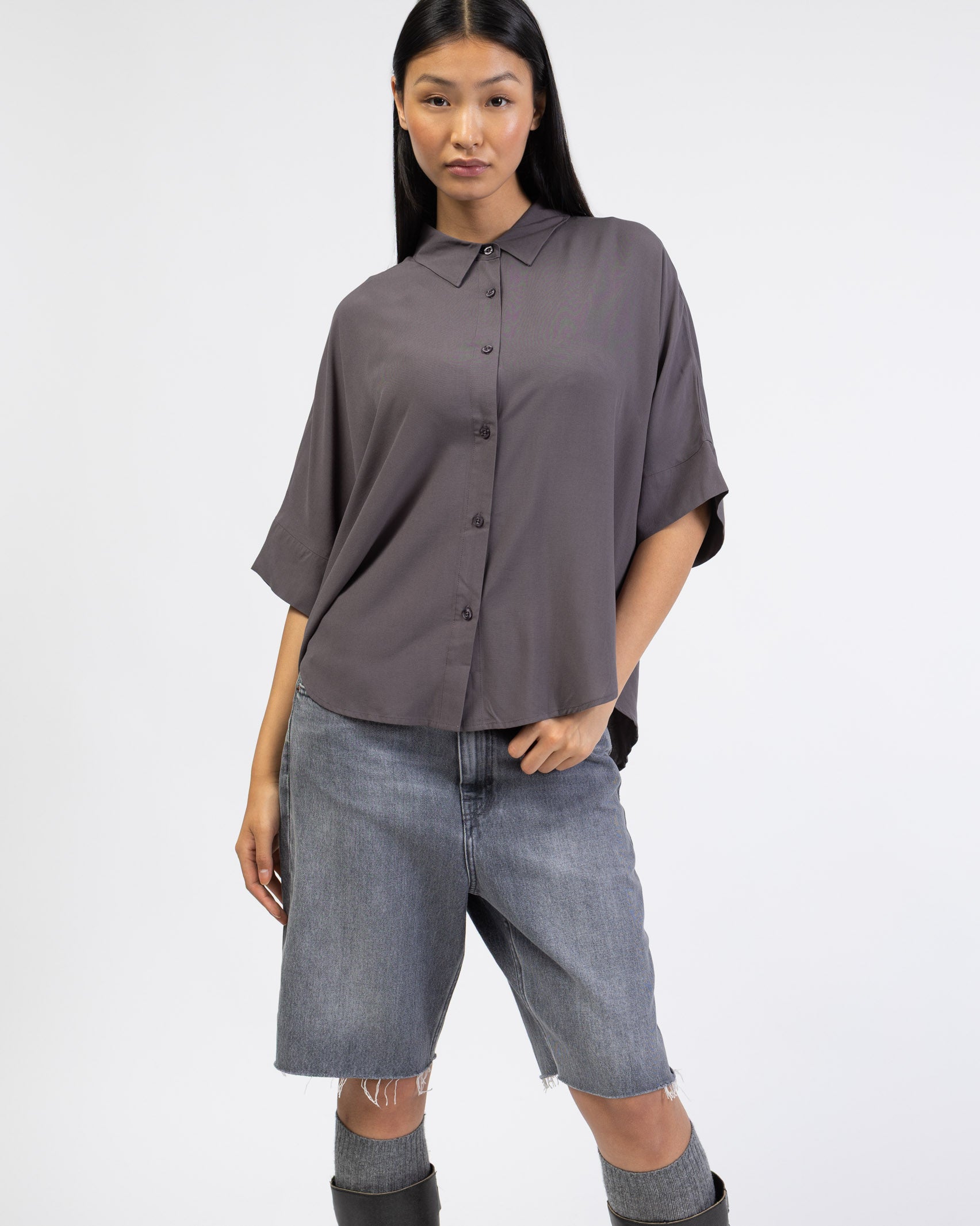 Weite Kurzarm Bluse