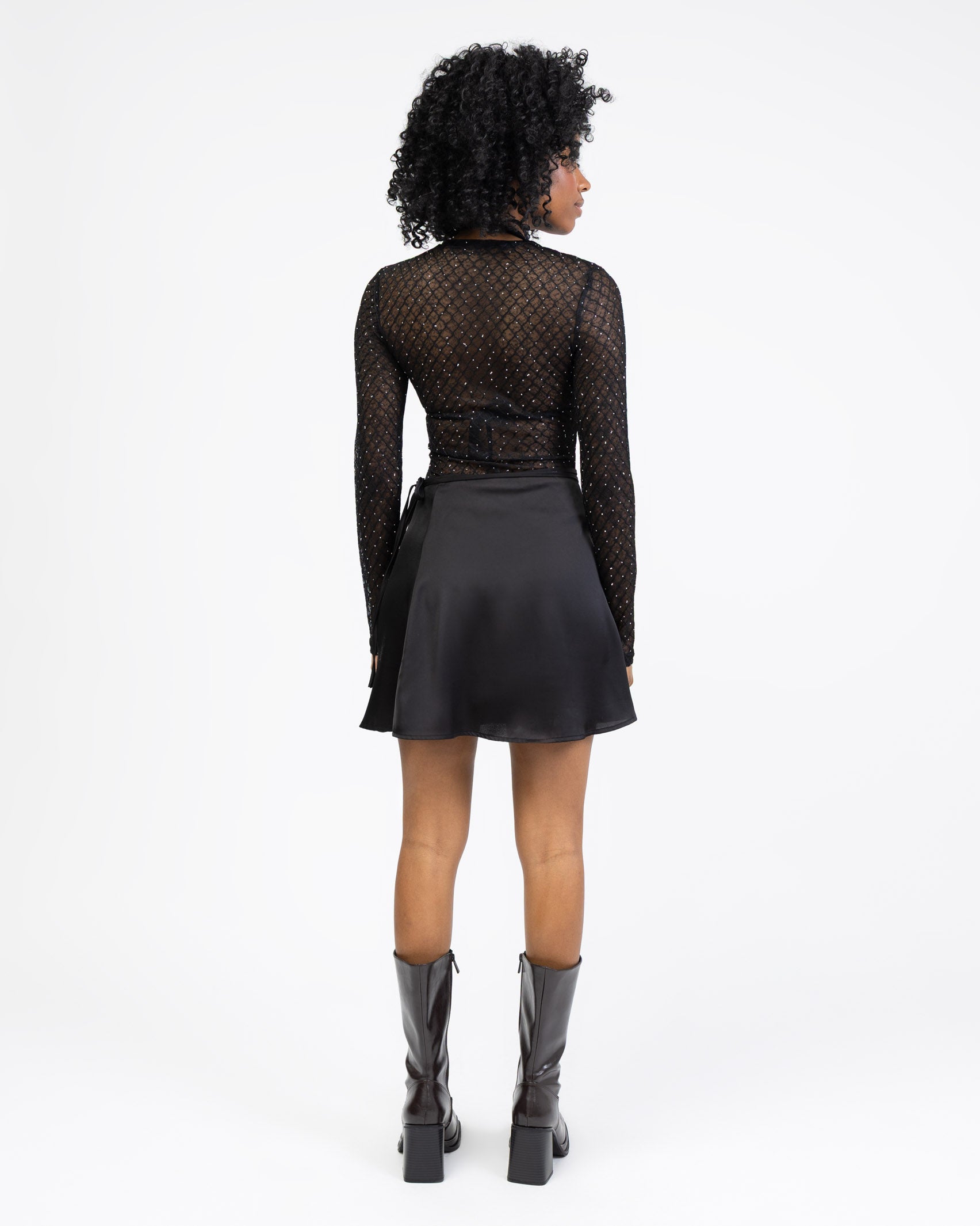 Strasssteinbesetzter Mesh Body mit Rautenprint