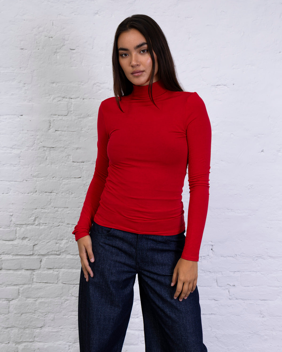 Figurbetontes Langarmshirt mit Stehkragen