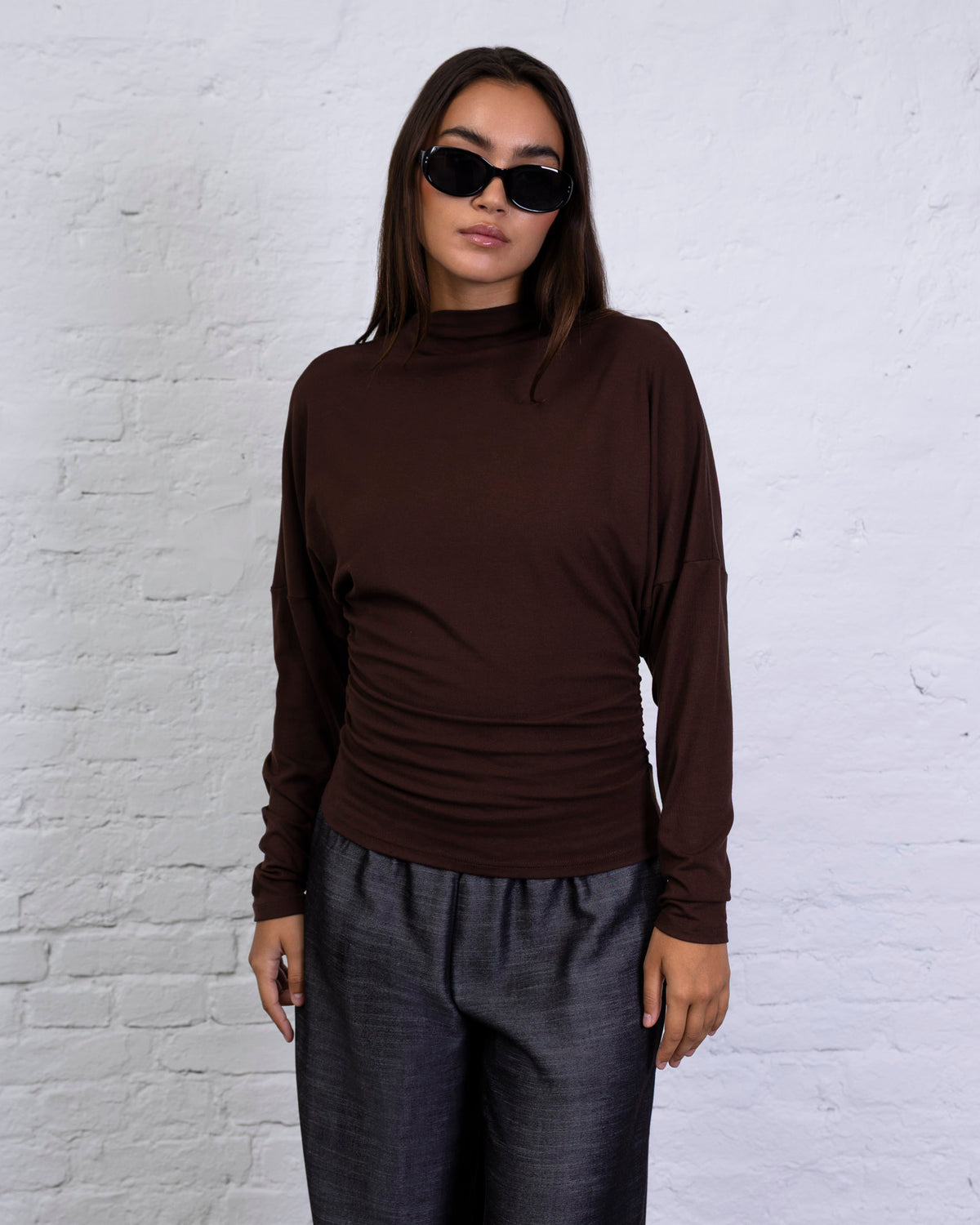 Langarmshirt mit geraffter Taille