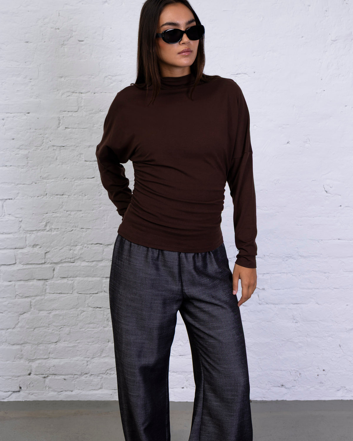 Langarmshirt mit geraffter Taille