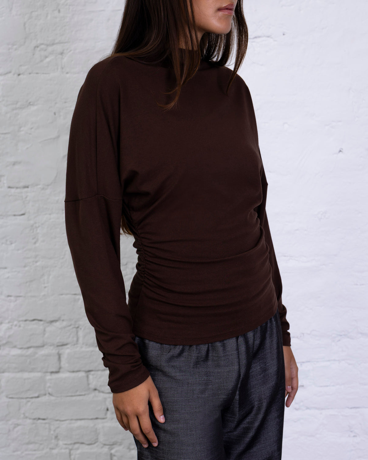 Langarmshirt mit geraffter Taille