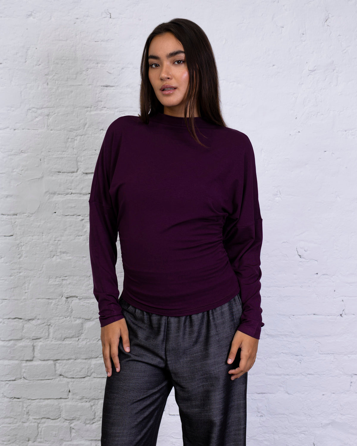 Langarmshirt mit geraffter Taille