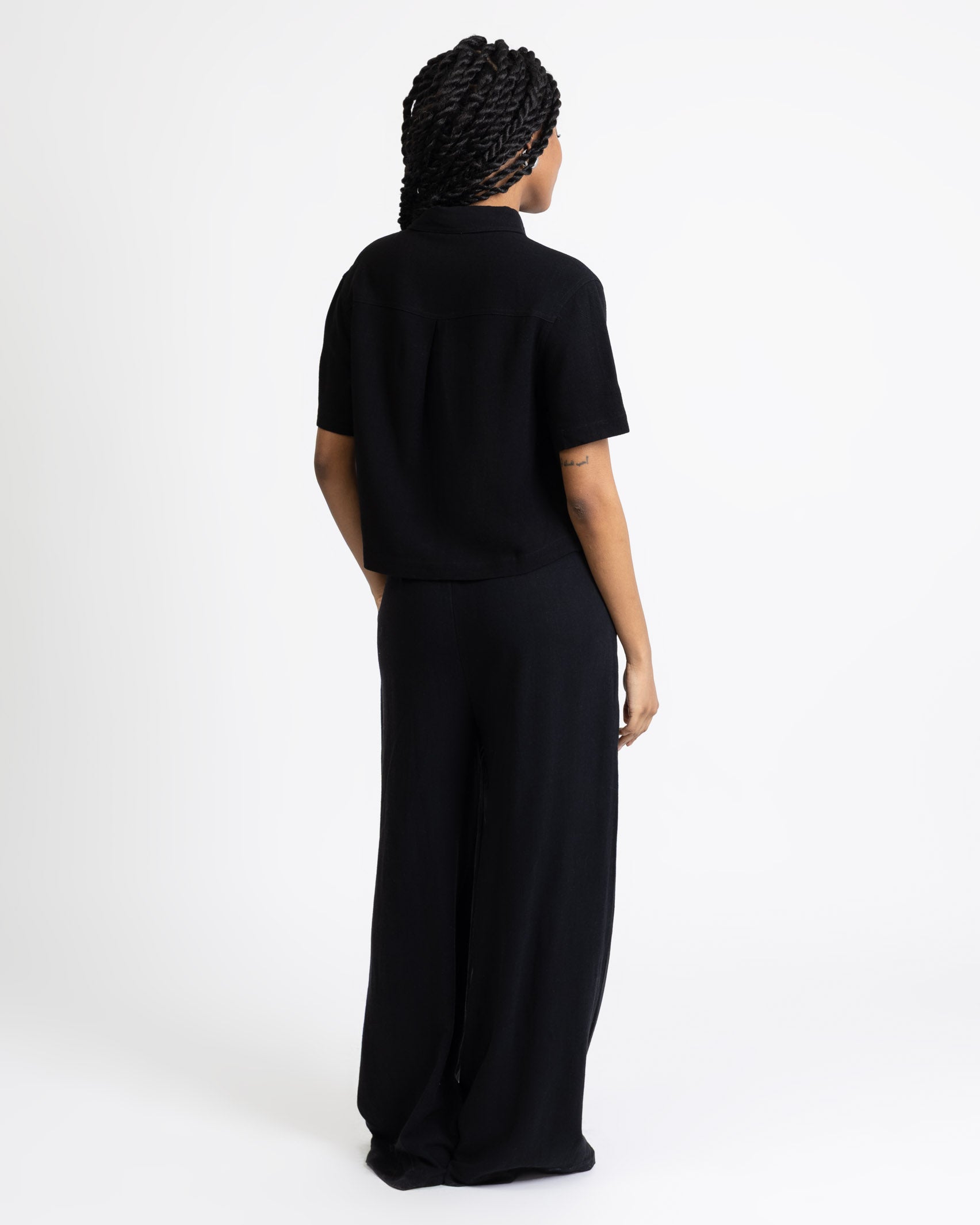 Crop Bluse aus Leinen-Mix