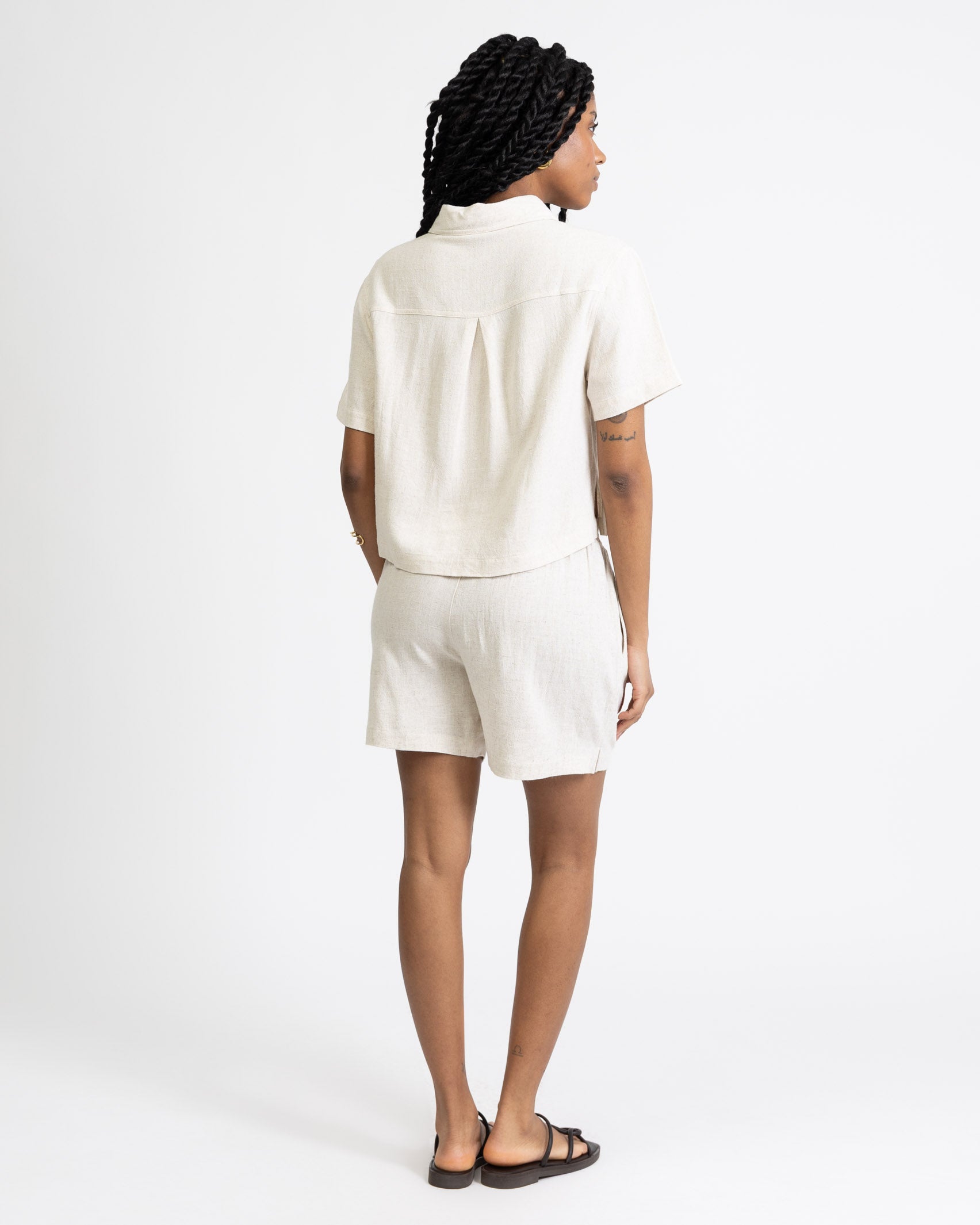 Crop Bluse aus Leinen-Mix