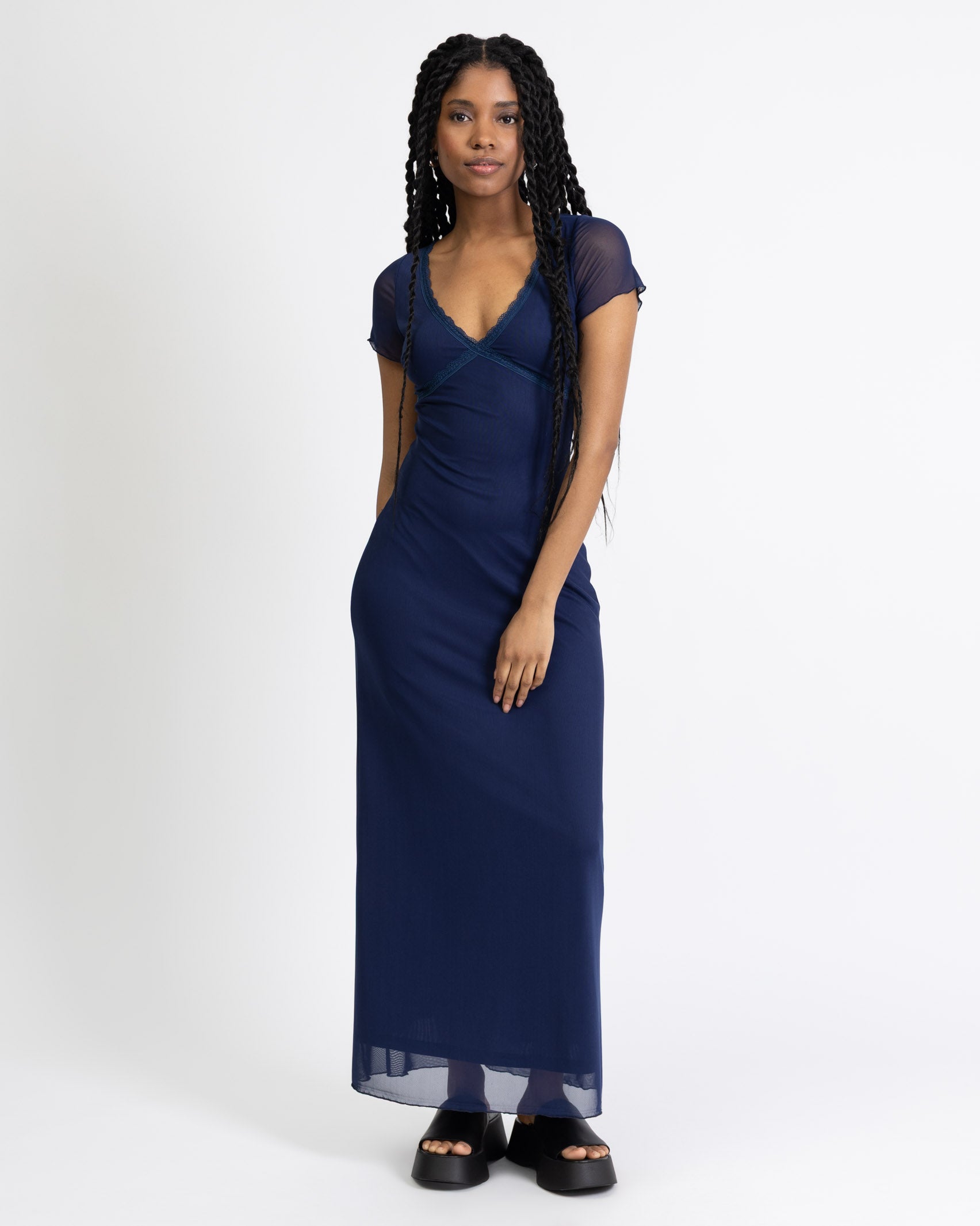 Mesh Maxikleid mit Spitzendetails