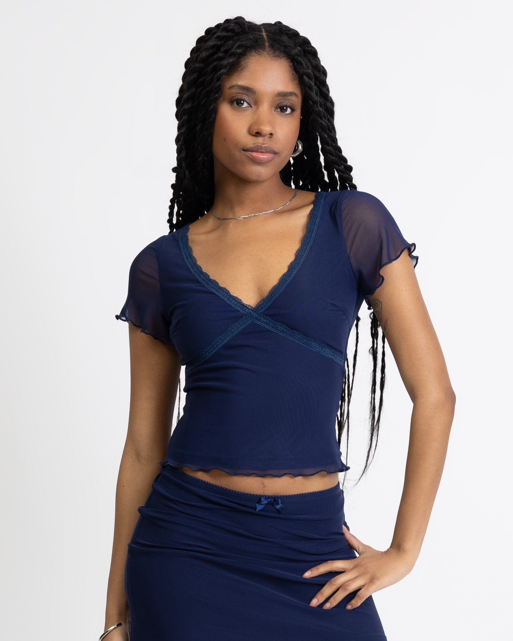 Mesh Shirt mit Spitzendetails