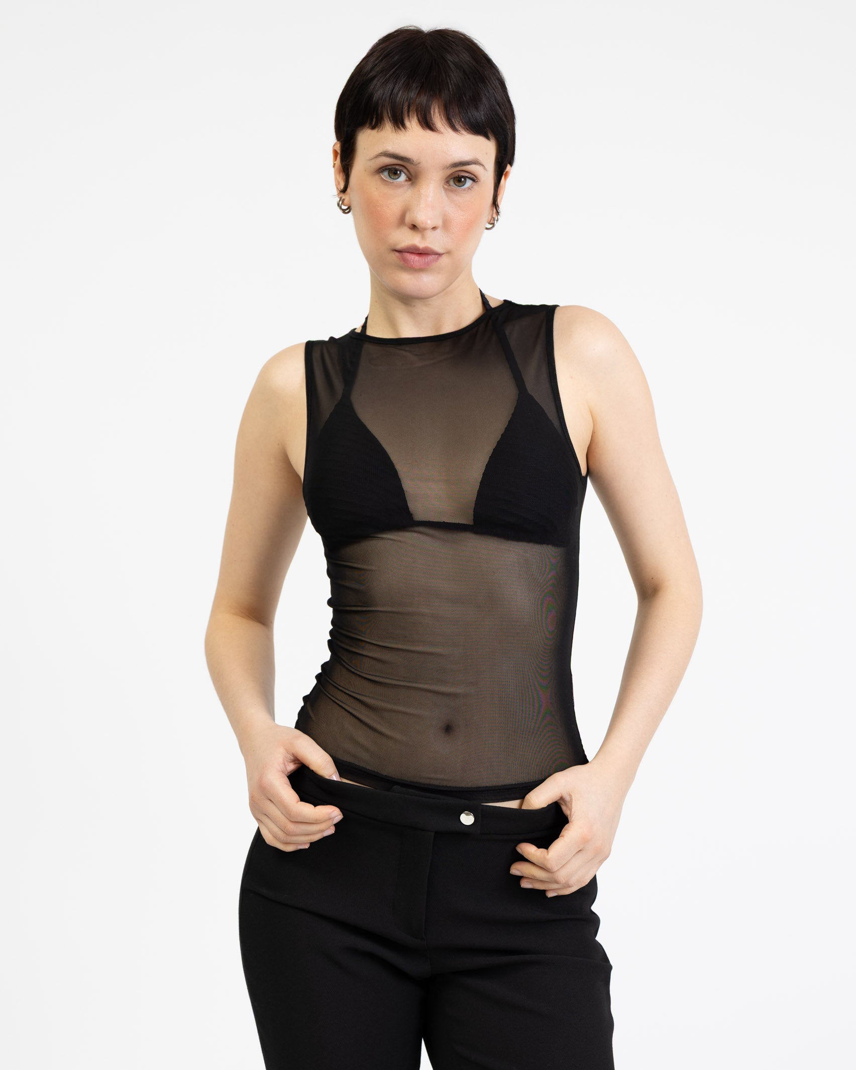 Einfarbiges Mesh Top