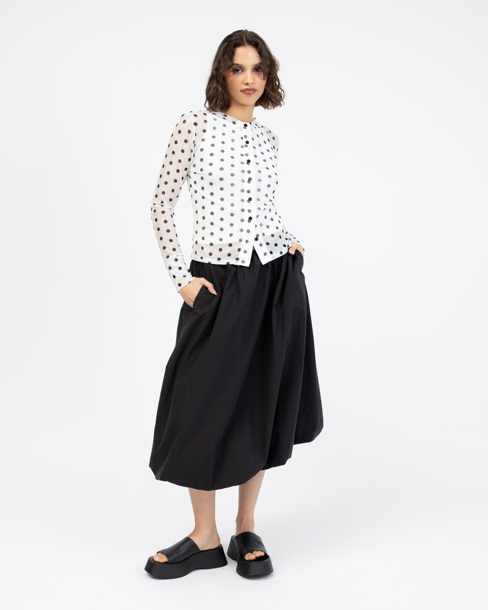 Mesh Cardigan mit Polkadotprint