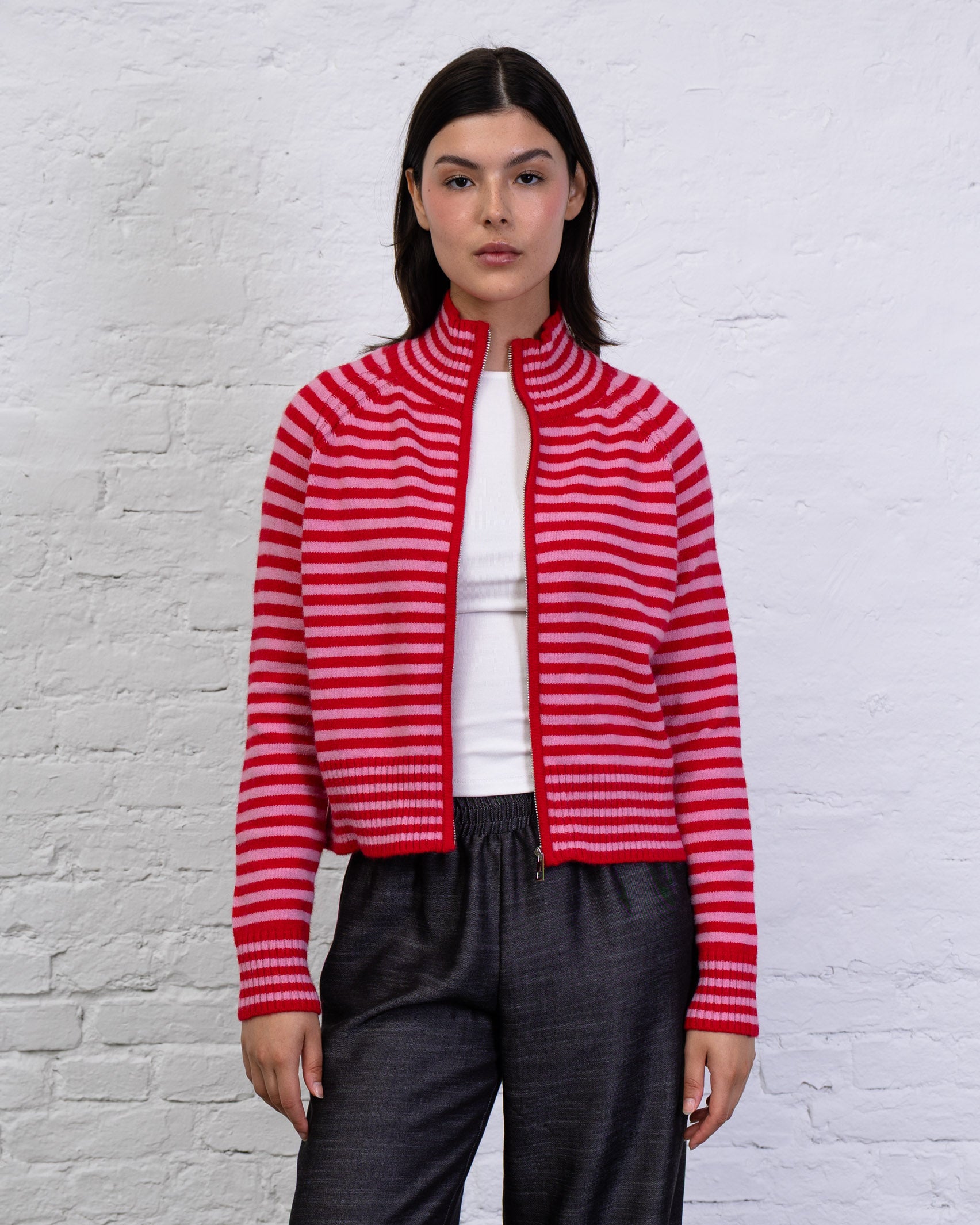 Strukturierte Strickjacke mit Streifen