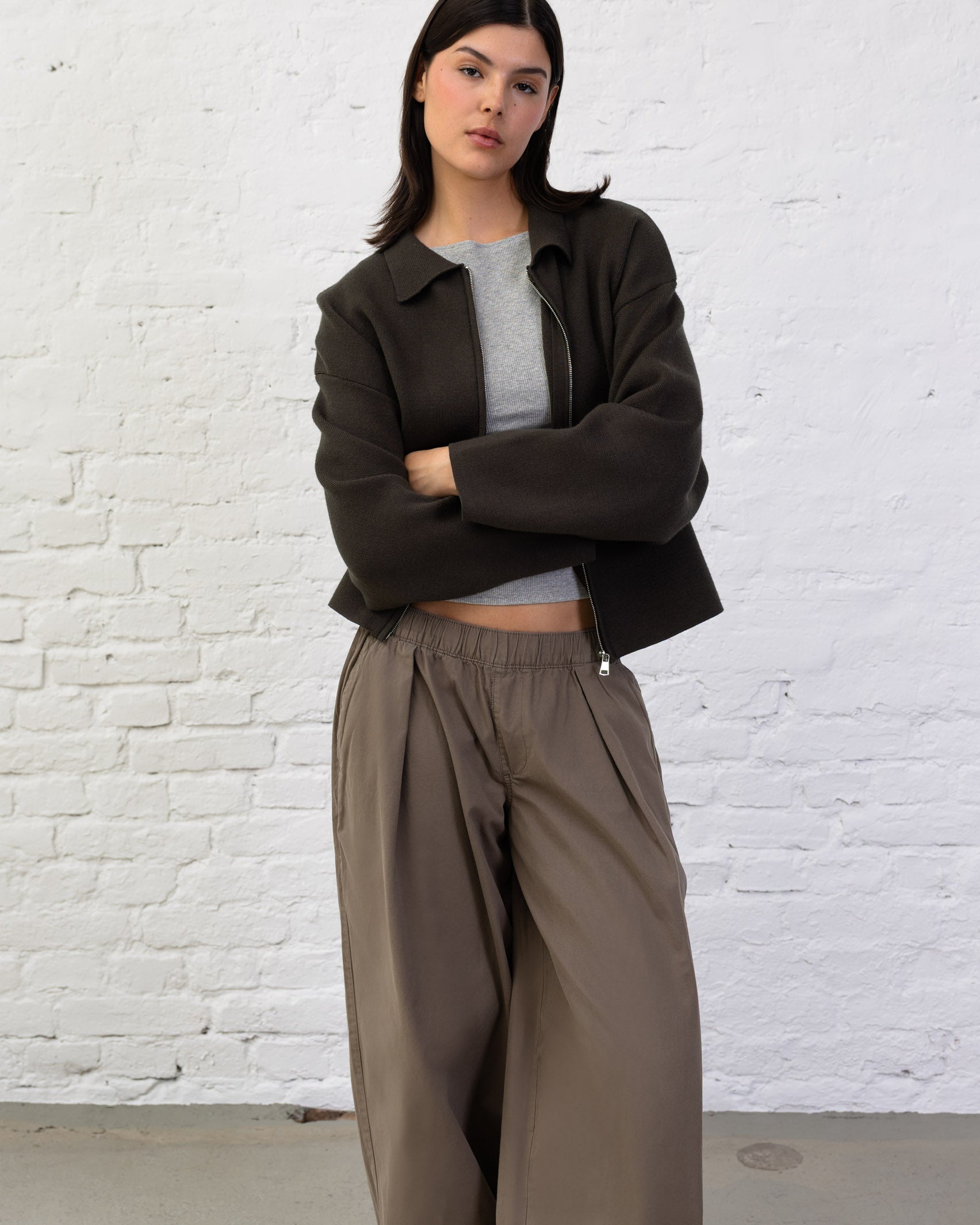 Kastige Strickjacke mit Reißverschluss