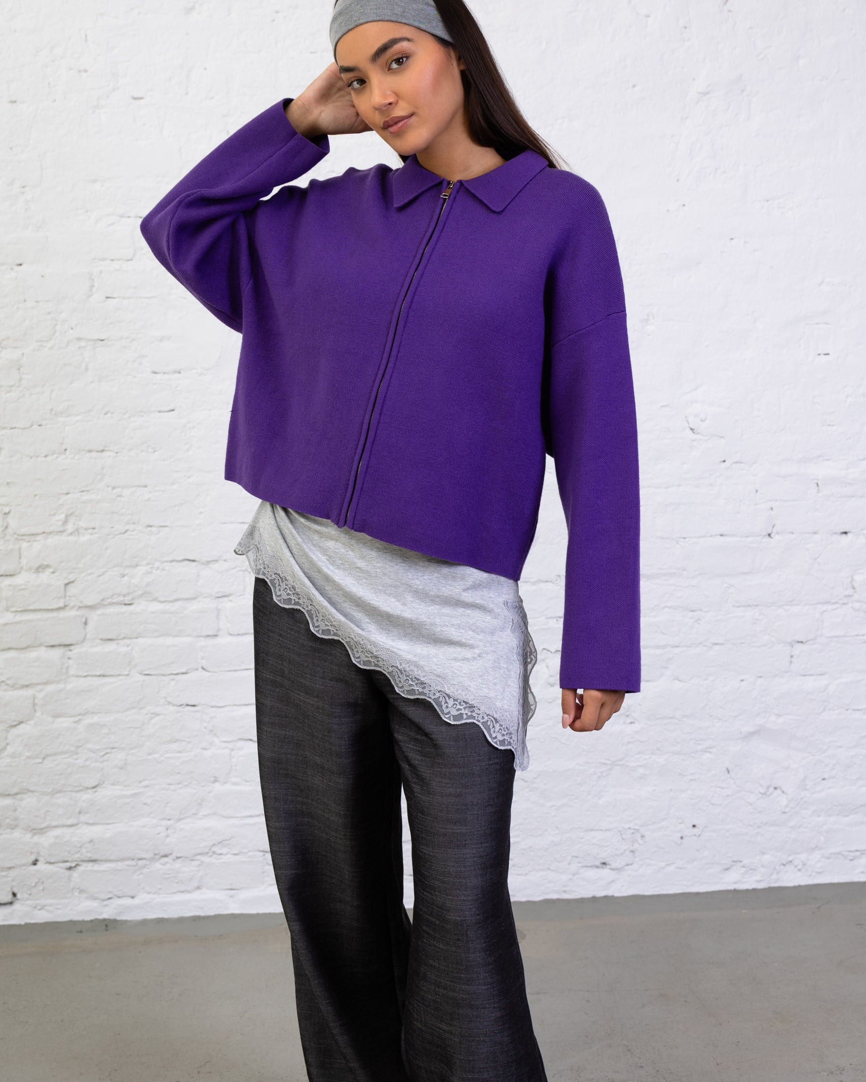 Kastige Strickjacke mit Reißverschluss