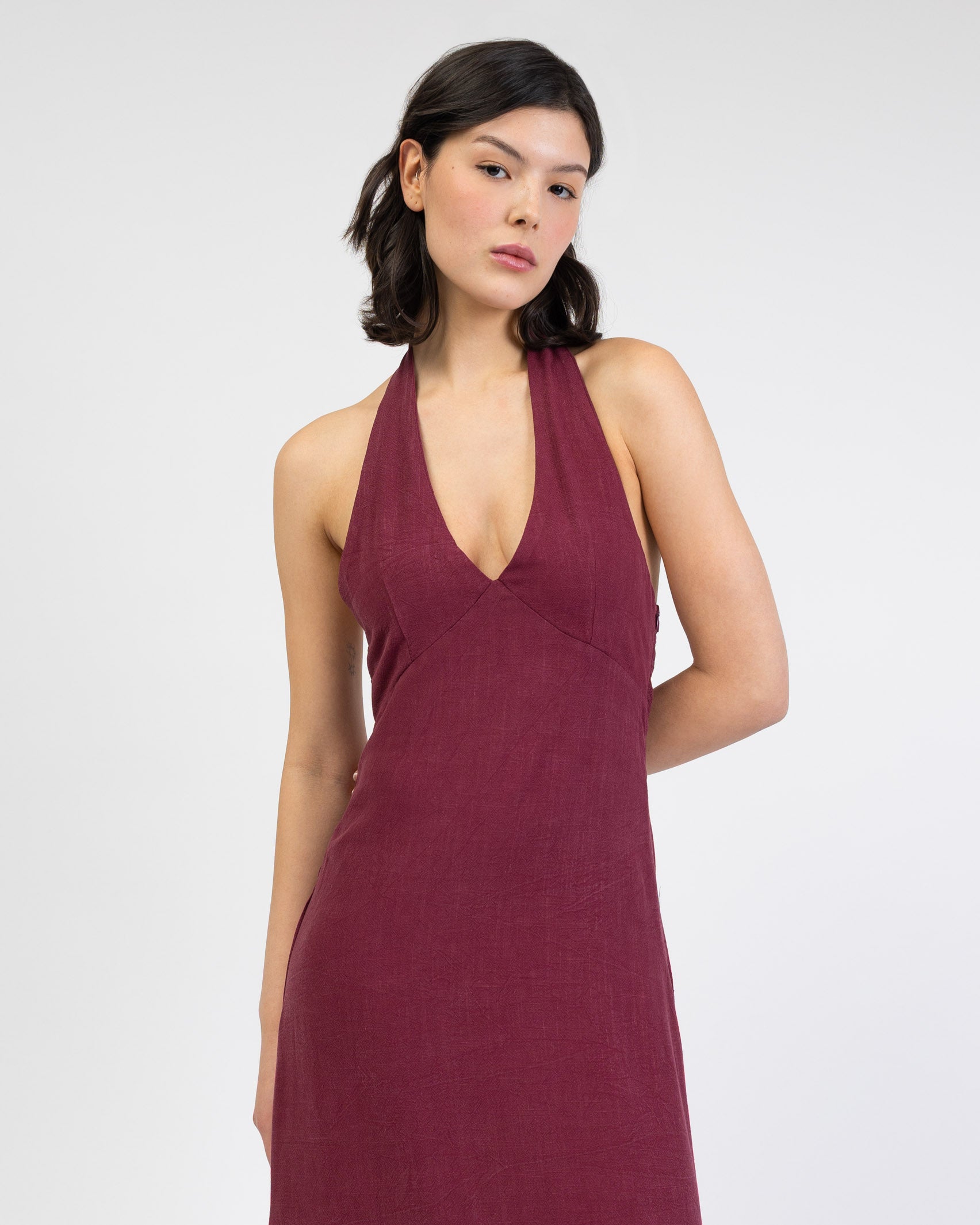 Neckholder Maxikleid aus Leinen-Mix