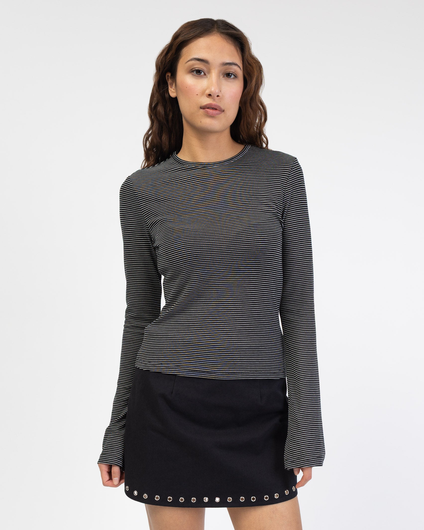 Gestreiftes Langarmshirt mit Trompetenärmeln