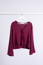 Bluse mit Bindebändern aus Leinen-Mix
