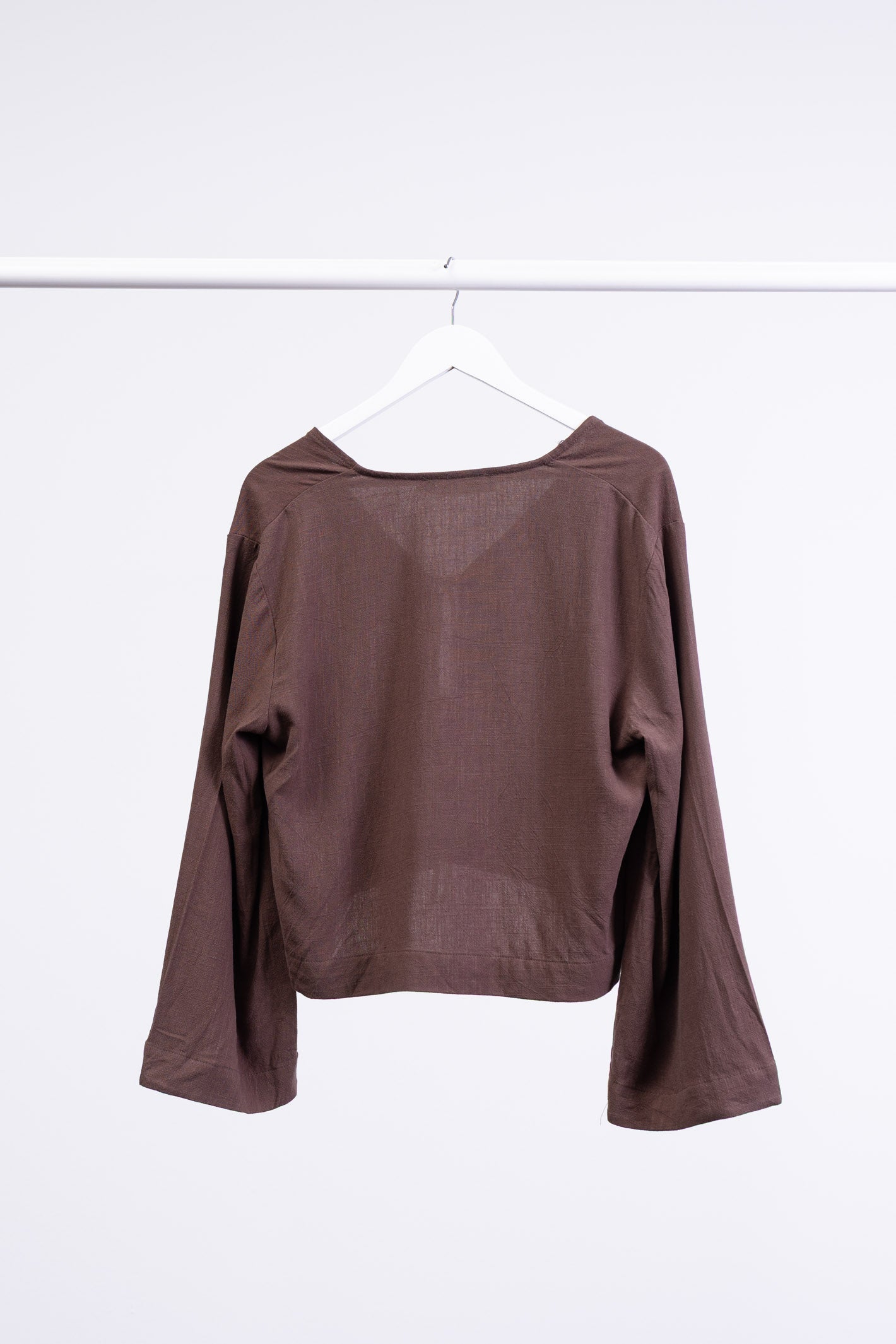 Bluse mit Bindebändern aus Leinen-Mix