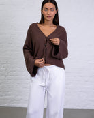 Bluse mit Bindebändern aus Leinen-Mix