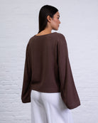 Bluse mit Bindebändern aus Leinen-Mix