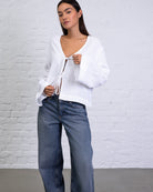 Bluse mit Bindebändern aus Leinen-Mix