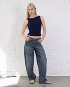 Basic Top mit U-Boot Ausschnitt