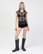 Mesh Kurzarmbluse mit Polkadots