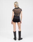 Mesh Kurzarmbluse mit Polkadots