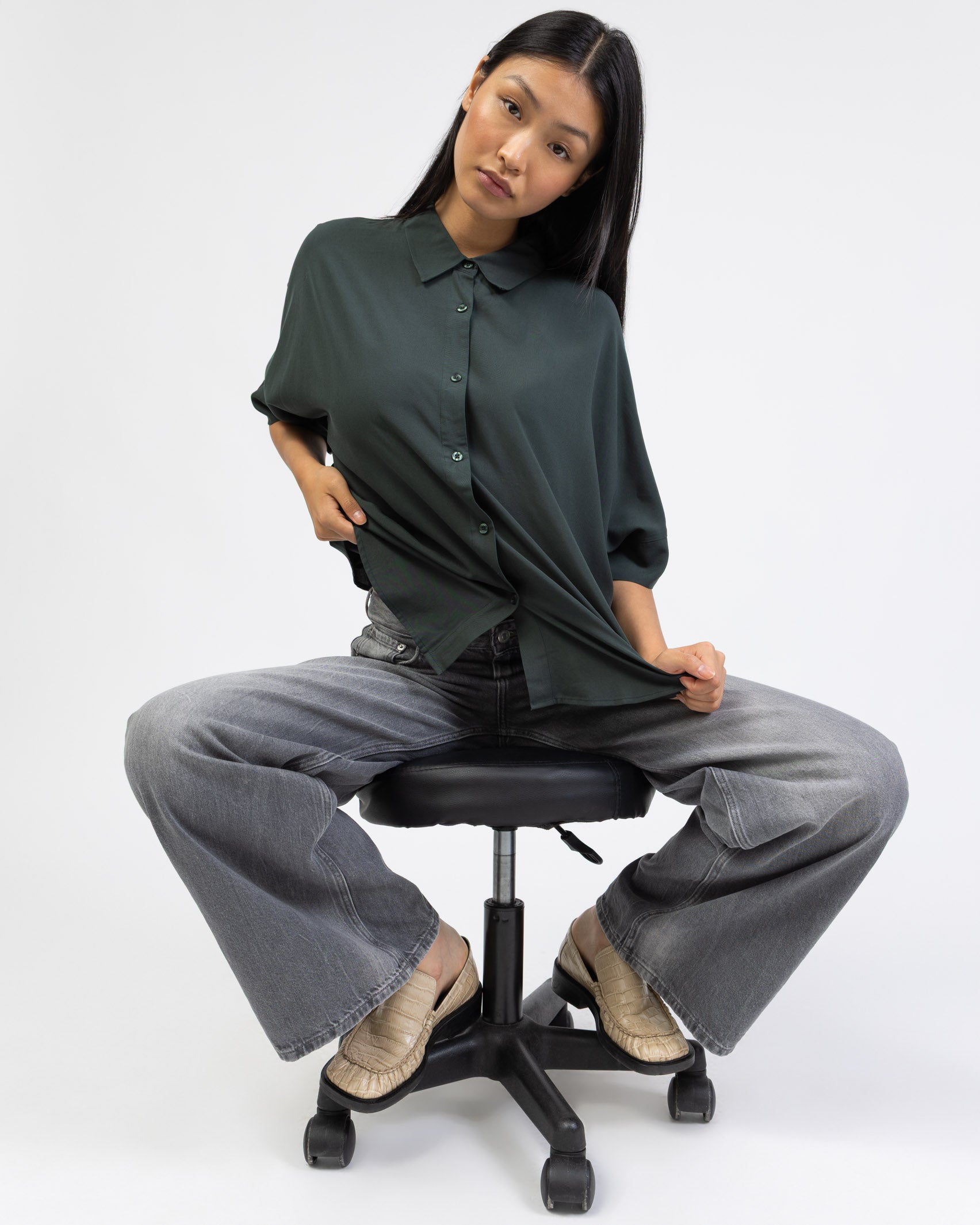 Weite Kurzarm Bluse