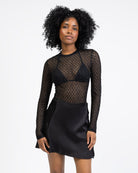 Strasssteinbesetzter Mesh Body mit Rautenprint