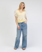 Rüschen Mesh Bluse mit floralem Print