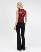 V-Neck Top mit glänzenden Pailletten
