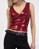 V-Neck Top mit glänzenden Pailletten