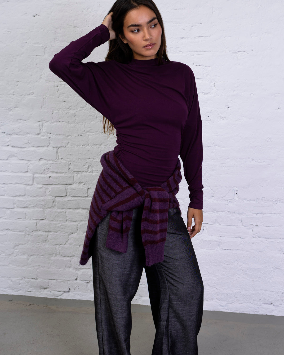 Langarmshirt mit geraffter Taille