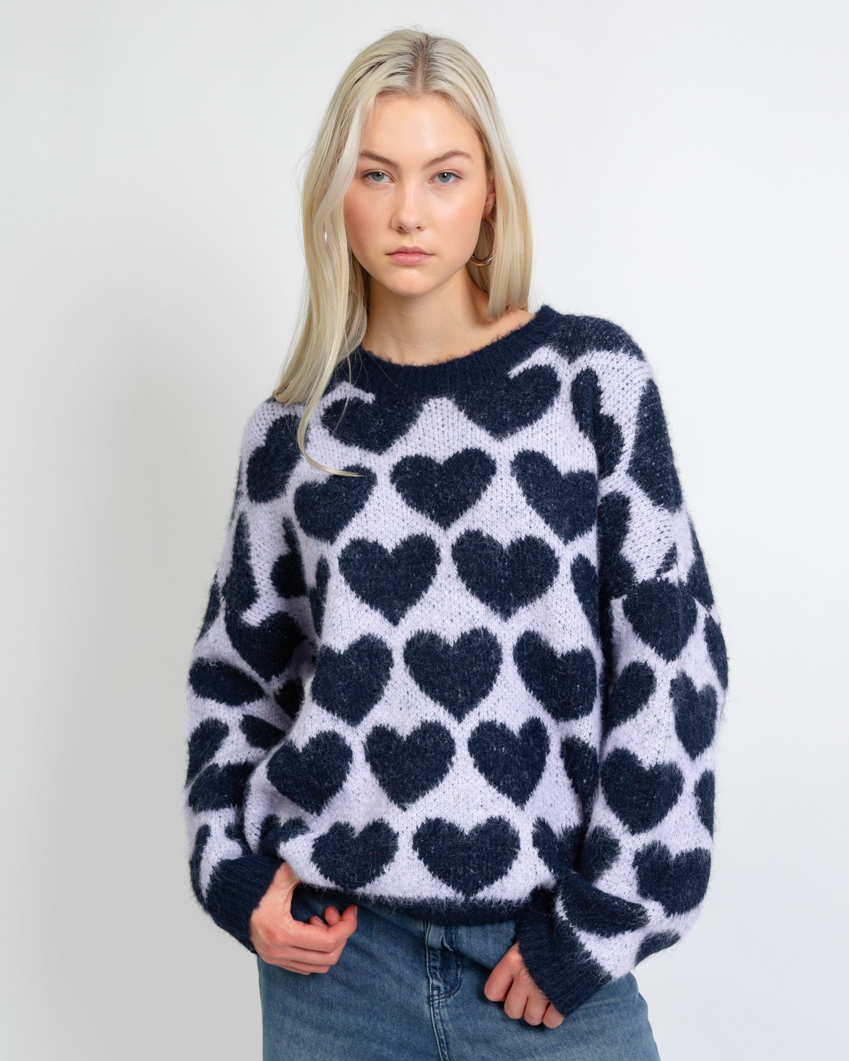 oversized sweater with heart pattern