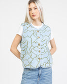 Teddyweste mit organischem Print blau