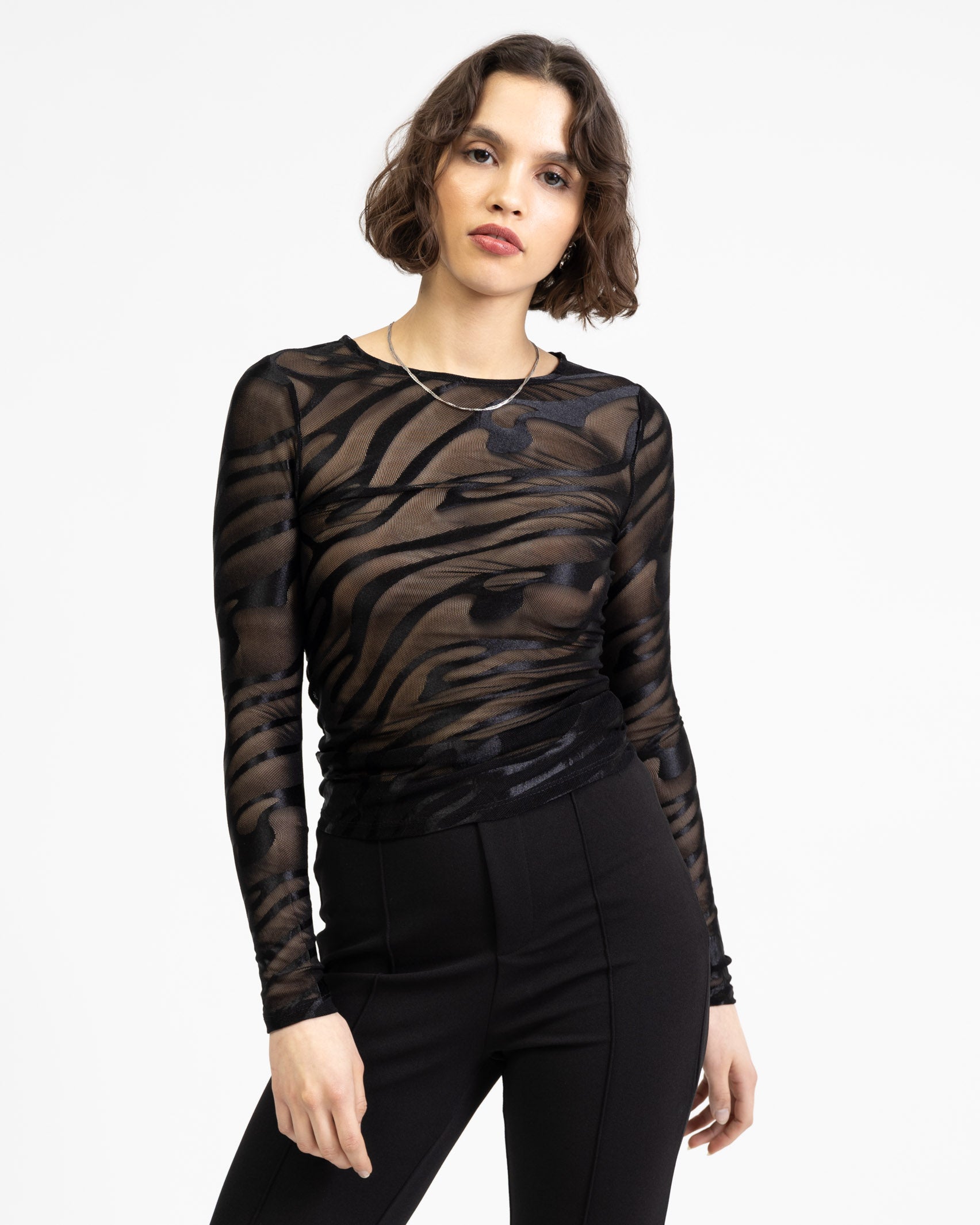 Langarmshirt aus Mesh mit Animalprint