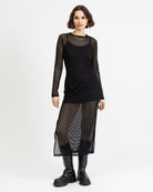 Maxikleid aus Mesh mit Streifenprint