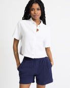 Crop Bluse aus Leinen-Mix