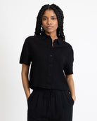 Crop Bluse aus Leinen-Mix