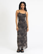 Maxikleid aus Mesh mit Leoprint
