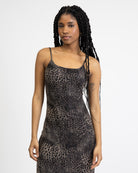 Maxikleid aus Mesh mit Leoprint