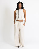 High-Waist Stoffhose aus Leinen-Mix