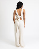 High-Waist Stoffhose aus Leinen-Mix