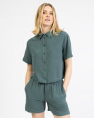 Crop Bluse aus Leinen-Mix