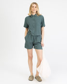 Crop Bluse aus Leinen-Mix