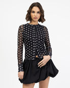 Mesh Cardigan mit Polkadotprint
